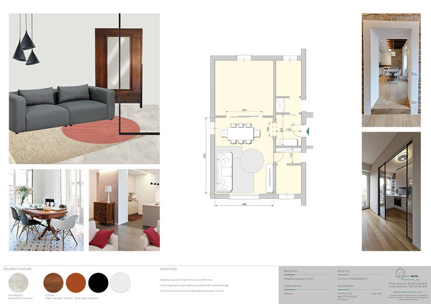 Moodboard 2_L'ingresso ed il soggiorno con dettagli Tortora di Stefano