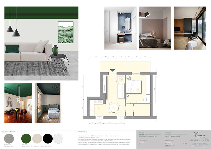 Moodboard 2_Il living e la camera dagli arredi verde Bosco di Chiara
