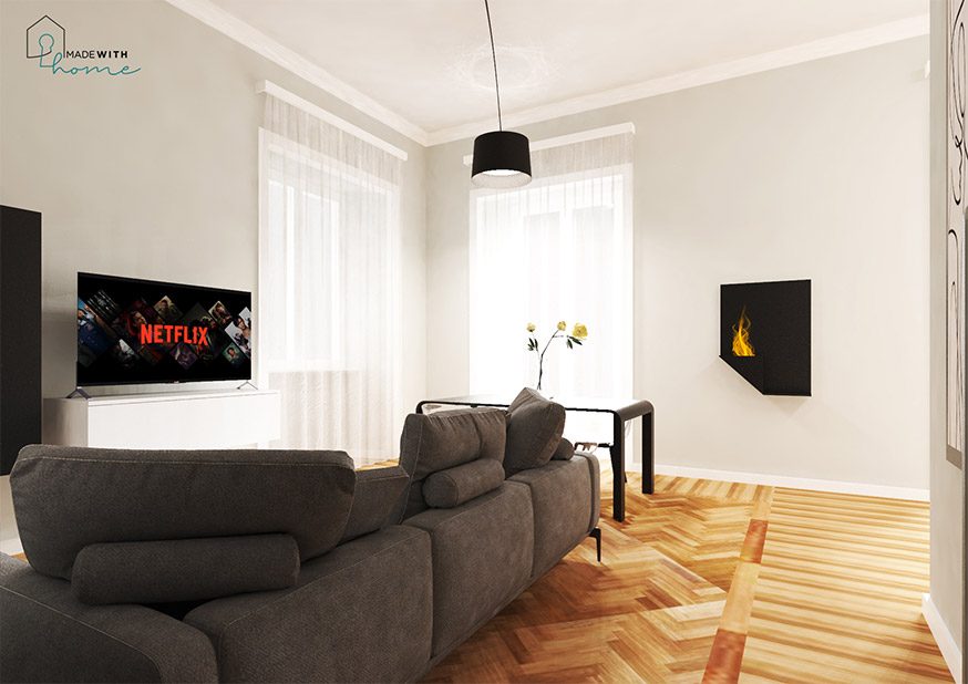 Render Living e Cucina 1_La zona giorno Minimal di Alessandra