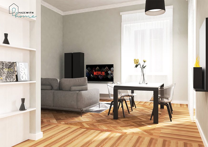 Render Living e Cucina 2_La zona giorno Minimal di Alessandra