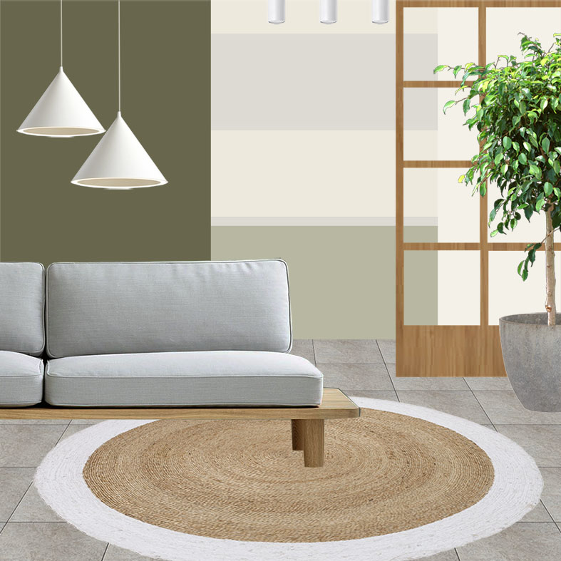 COLLAGE Living 1_Il piccolo soggiorno con cucina Verde Oliva di Ilaria