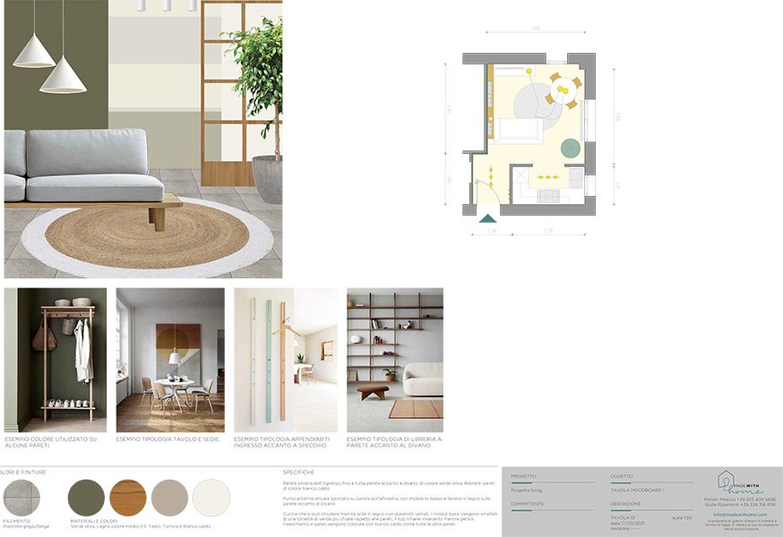 MOODBOARD Living 1_Il piccolo soggiorno con cucina Verde Oliva di Ilaria
