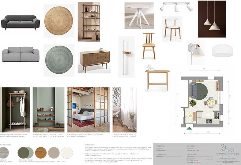 MOODBOARD Planimetria_Il piccolo soggiorno con cucina Verde Oliva di Ilaria