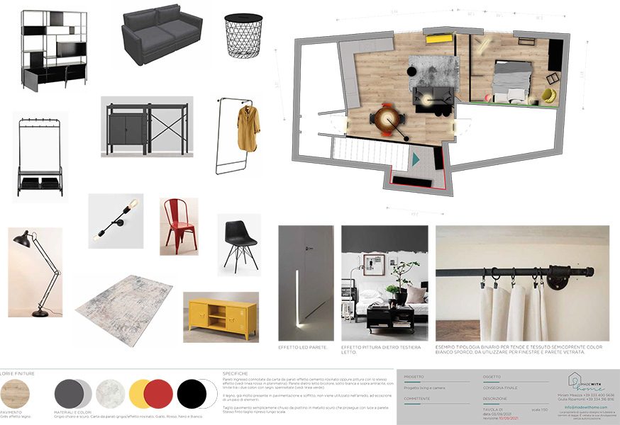 MOODBOARD Planimetria_La zona giorno e la camera in stile Industrial di Andrea
